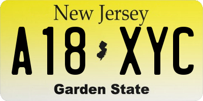 NJ license plate A18XYC