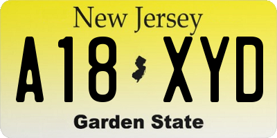 NJ license plate A18XYD
