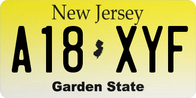 NJ license plate A18XYF
