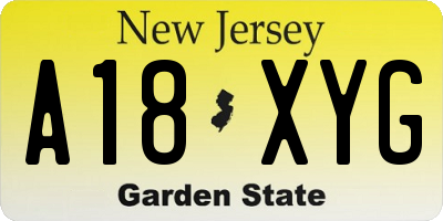 NJ license plate A18XYG
