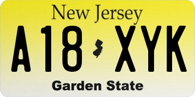 NJ license plate A18XYK
