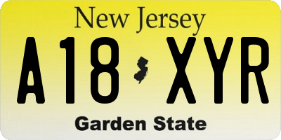 NJ license plate A18XYR