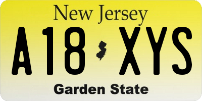 NJ license plate A18XYS