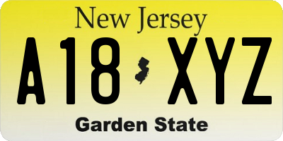 NJ license plate A18XYZ