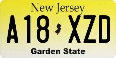NJ license plate A18XZD
