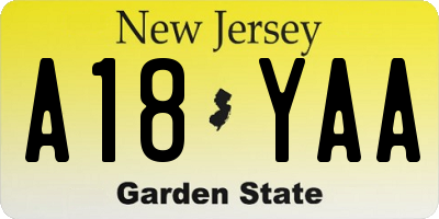NJ license plate A18YAA