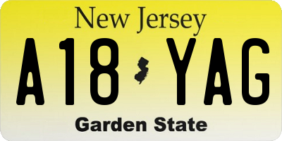 NJ license plate A18YAG