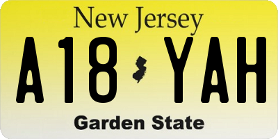 NJ license plate A18YAH