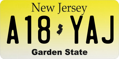 NJ license plate A18YAJ