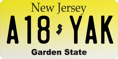 NJ license plate A18YAK