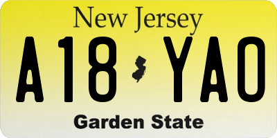 NJ license plate A18YAO