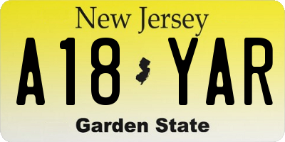 NJ license plate A18YAR
