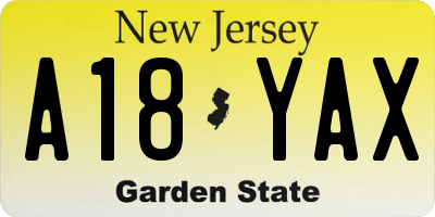 NJ license plate A18YAX