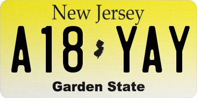 NJ license plate A18YAY