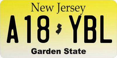 NJ license plate A18YBL