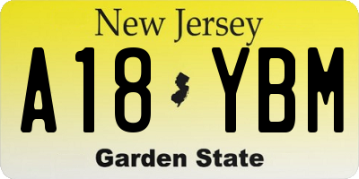 NJ license plate A18YBM