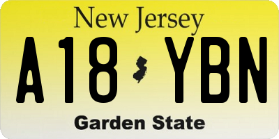 NJ license plate A18YBN