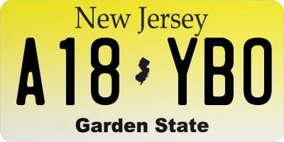 NJ license plate A18YBO