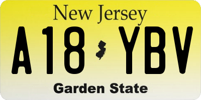 NJ license plate A18YBV