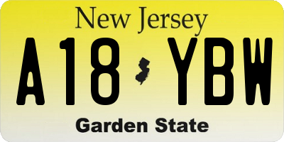 NJ license plate A18YBW