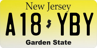 NJ license plate A18YBY