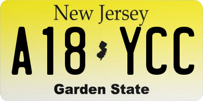NJ license plate A18YCC