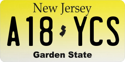 NJ license plate A18YCS