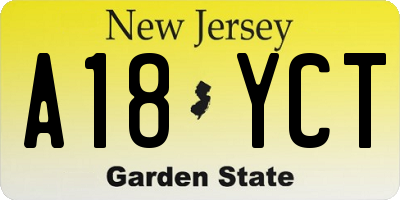 NJ license plate A18YCT