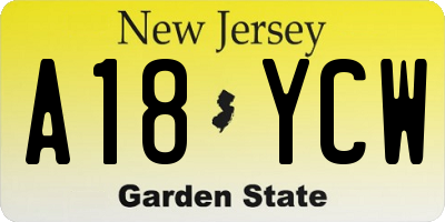 NJ license plate A18YCW
