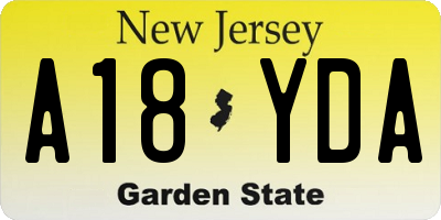 NJ license plate A18YDA