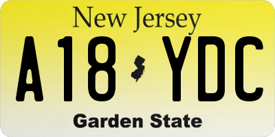 NJ license plate A18YDC