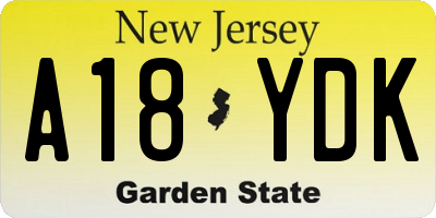 NJ license plate A18YDK