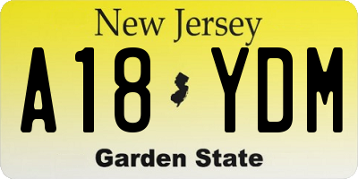 NJ license plate A18YDM