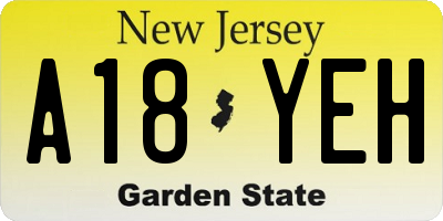 NJ license plate A18YEH