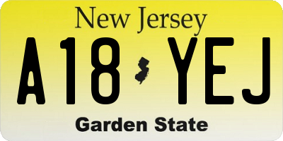 NJ license plate A18YEJ
