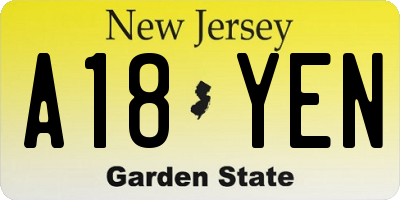 NJ license plate A18YEN