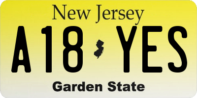 NJ license plate A18YES