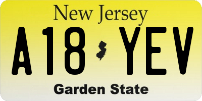 NJ license plate A18YEV