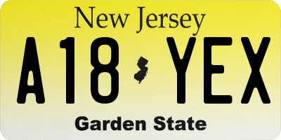 NJ license plate A18YEX