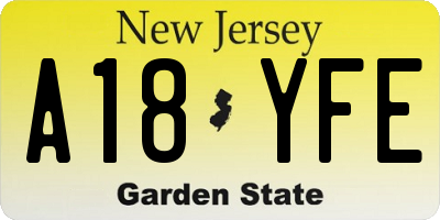 NJ license plate A18YFE