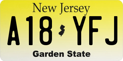 NJ license plate A18YFJ