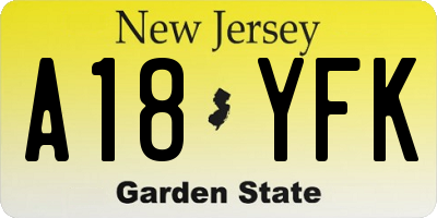 NJ license plate A18YFK