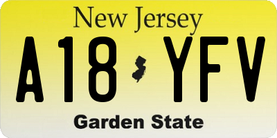 NJ license plate A18YFV