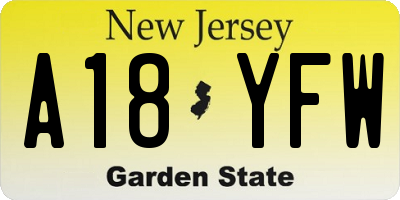 NJ license plate A18YFW