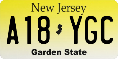 NJ license plate A18YGC