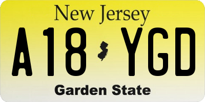NJ license plate A18YGD