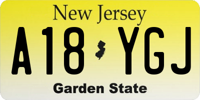 NJ license plate A18YGJ