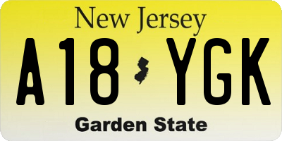 NJ license plate A18YGK