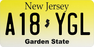 NJ license plate A18YGL