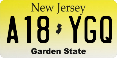 NJ license plate A18YGQ